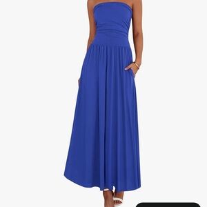 Elegant Blue Strapless Maxi Dress